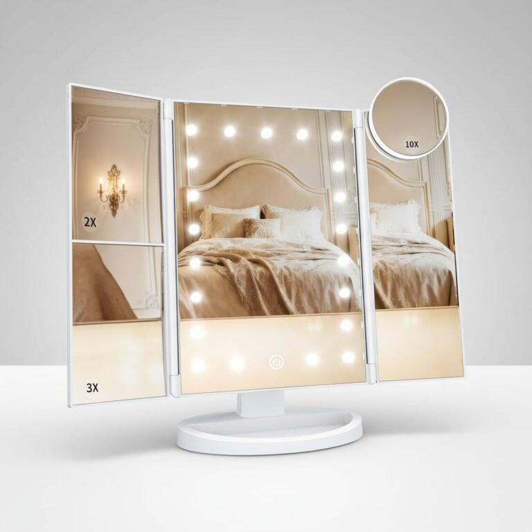 HUONUL Makeup Mirror, Vanity Mirror with Lights, 2X/3X/10X Magnification, Touch Control, Trifold, Dual Power Supply, Gifts Mothers Day for Mom,Gifts for Women, Wife, Girls,Dorm Room Essentials