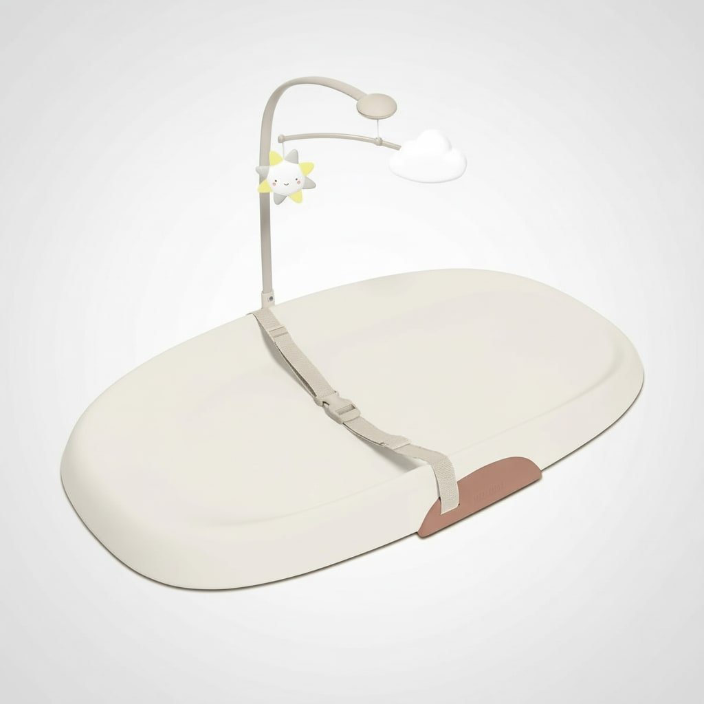 Skip Hop Baby Changing Pad Nursery Style Wipe-Clean Contoured with Cushioned Foam, Non-Skid Base, Built-in Safety Belt & Tuck-Away Toy Bar Fits Standard Changing Tables, Oat